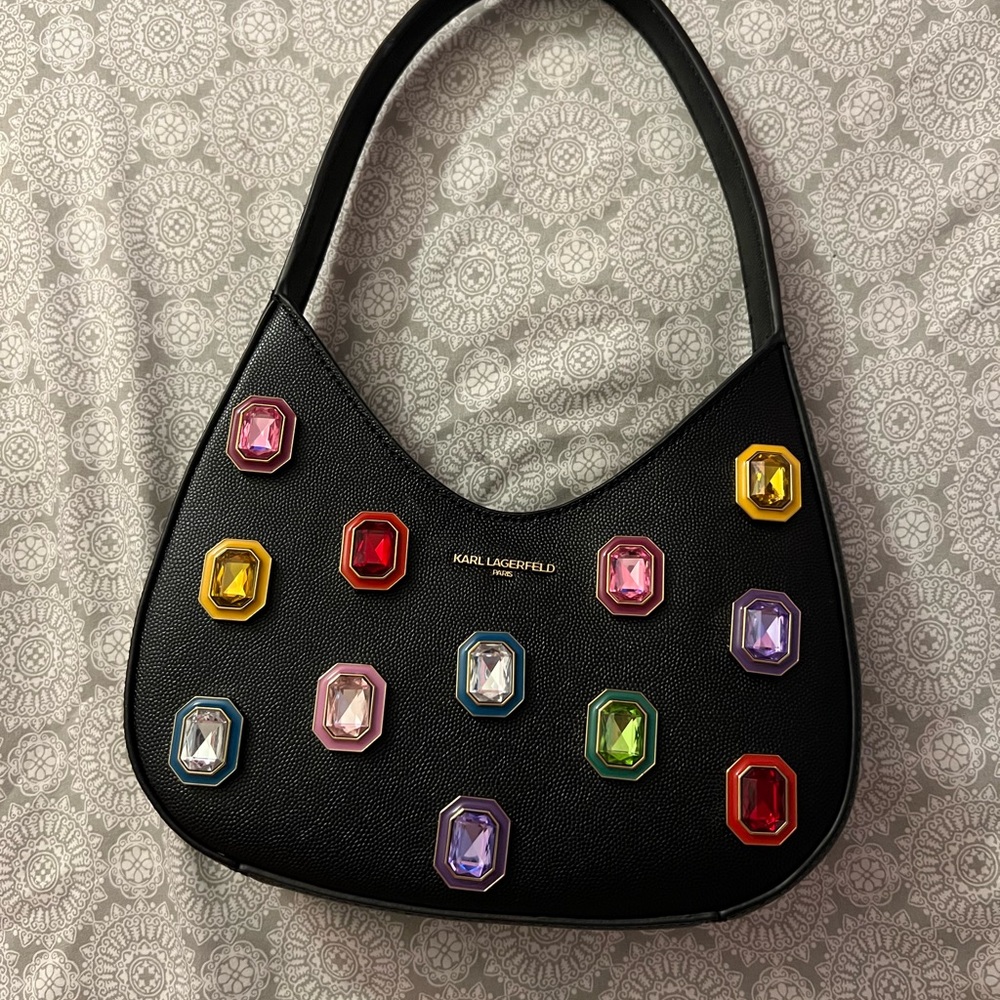 Karl Lagerfeld Black Bag with Multicolor Gems